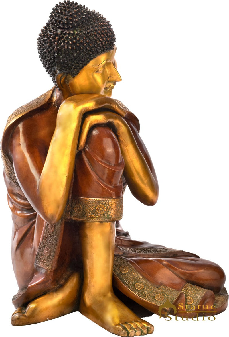 Brass Large Thinking Buddha Statue Home Garden Décor Gifting Showpiece 2.5 Feet