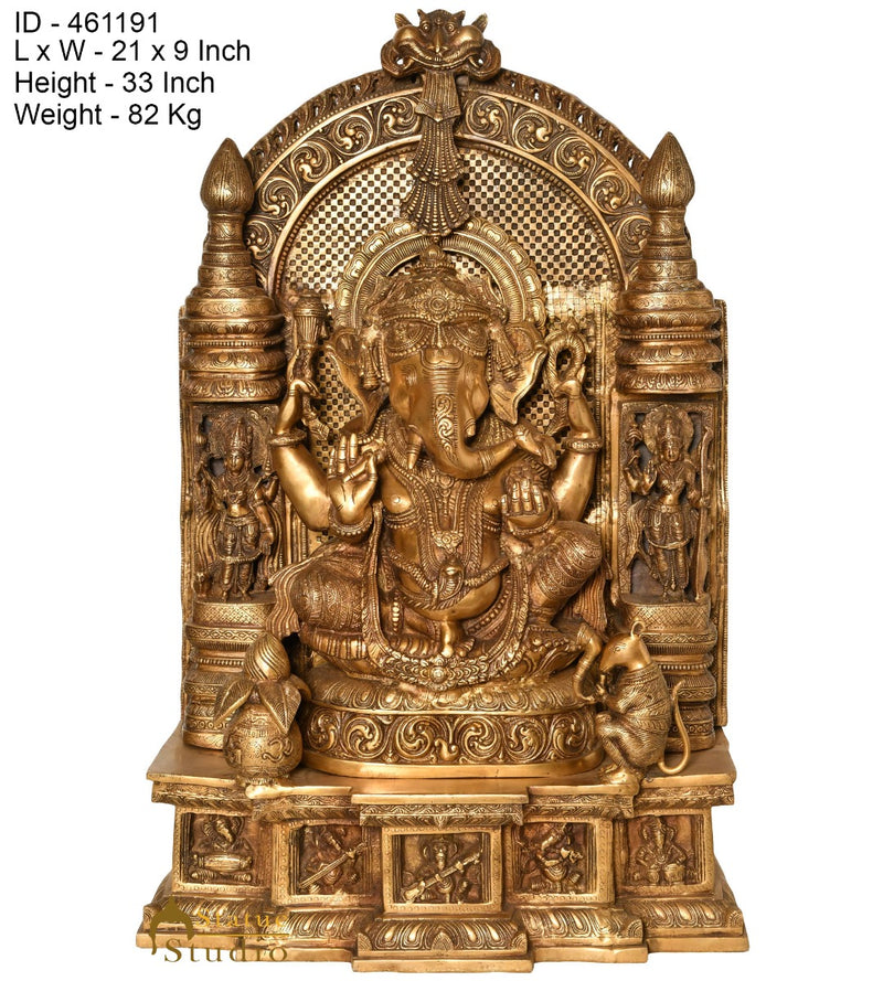Brass large Size Temple Ganesha Idol Décor Lucky Gift Ganpati Statue 33"