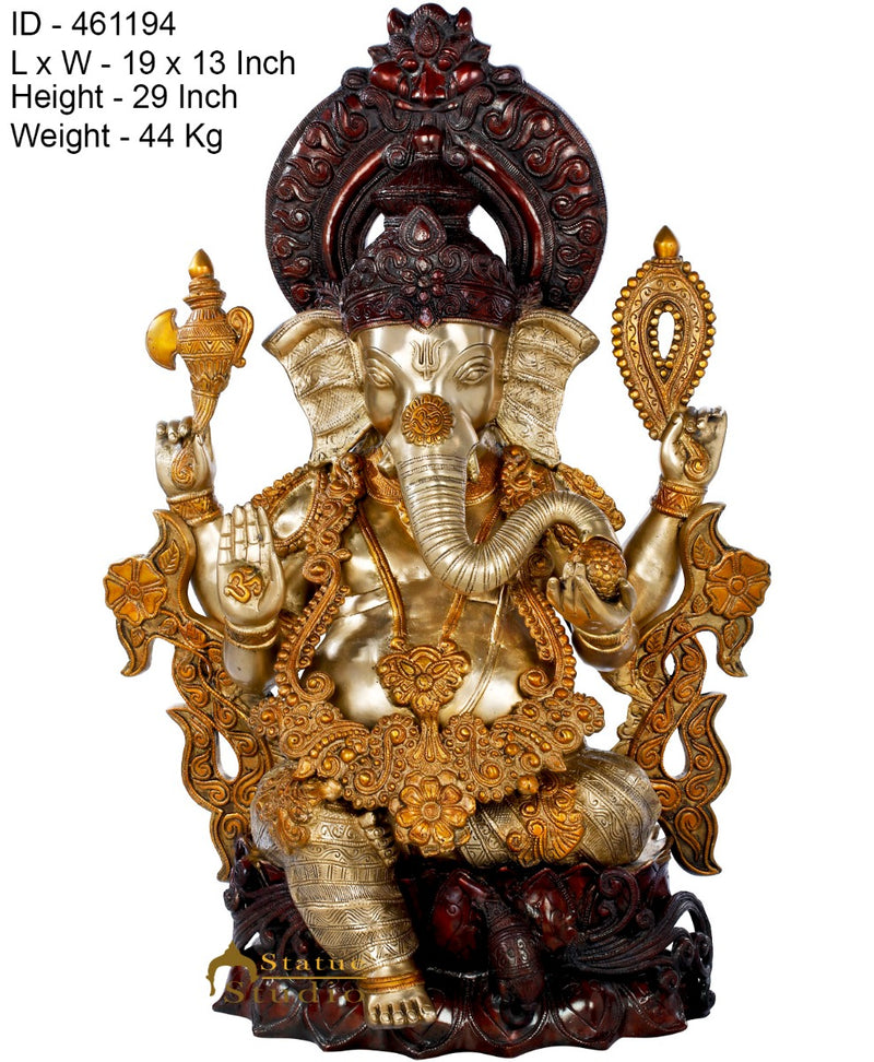 Brass Large Ganesha Statue Home Office Décor Ganpati Kamalasana Idol 2.5 Feet
