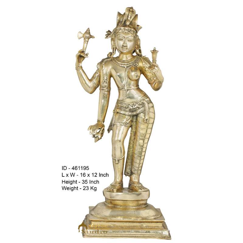 Brass Standing Ardhnareshvara Shiva Idol Rare Décor Home Temple Statue 3 Feet