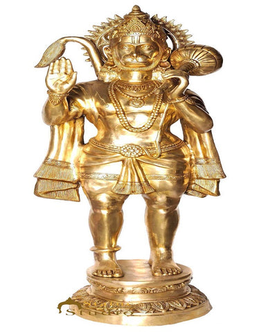 Brass Large Size Blessing Hanuman Idol Home Temple Décor Statue 4.5 Feet