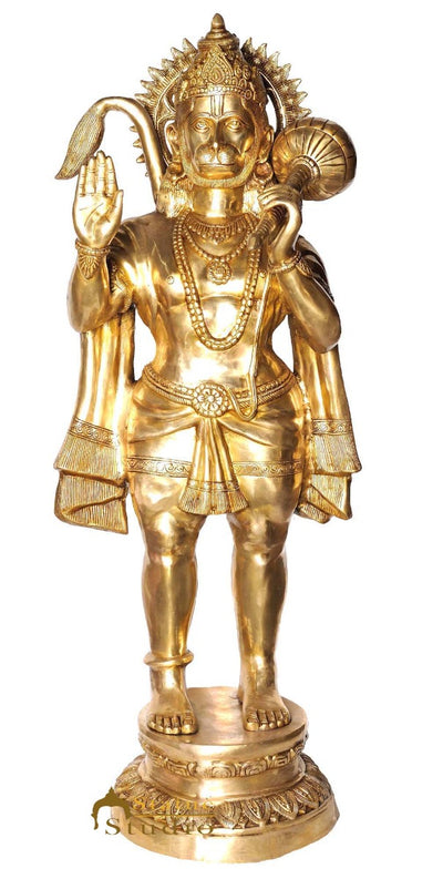 Brass Large Size Blessing Hanuman Idol Home Temple Décor Statue 4.5 Feet