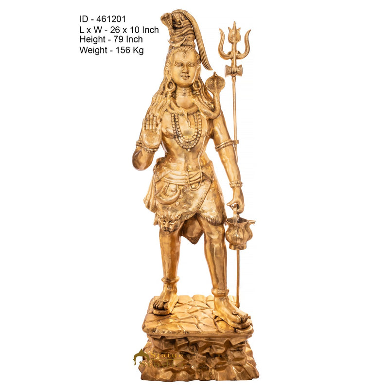 Brass Very Large Size Standing Shiva Idol Home Temple Décor Statue 6.5 Feet