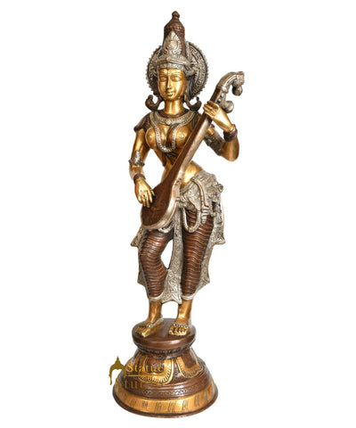 Brass Standing Saraswati Idol Home Temple Office Décor Statue Showpiece 28"