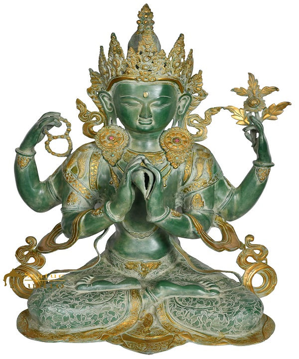 Brass Chenrezig Avalokiteshvara Buddha Idol Home Garden Décor Statue 2.5 Feet
