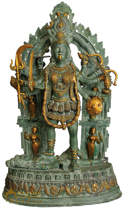 Brass Large Maa Kali Idol Religious Décor Antique Home Temple Statue 28"