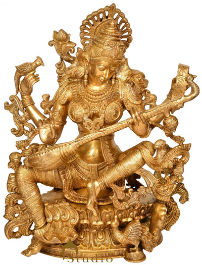 Brass Large Maa Saraswati Idol Home School Temple Office Décor Statue 3 Feet