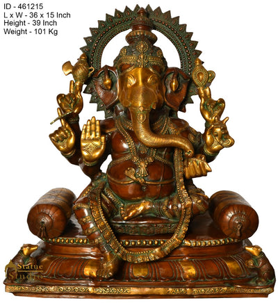 Brass Large Antique Seated Ganesha Idol Ganpati Statue Home Office Décor 3 Feet