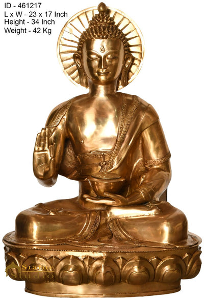 Brass Antique Sitting Buddha Statue Home Office Garden Décor Showpiece 3 Feet