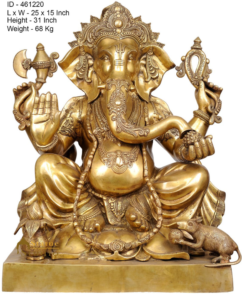 Brass Large Size Ganesha Statue Ganpati Idol Home Office Garden Décor 2.5 Feet