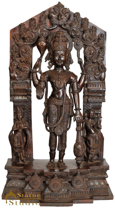 Brass Large Antique Vishnu Idol Home Temple Office Religious Décor Statue 28"