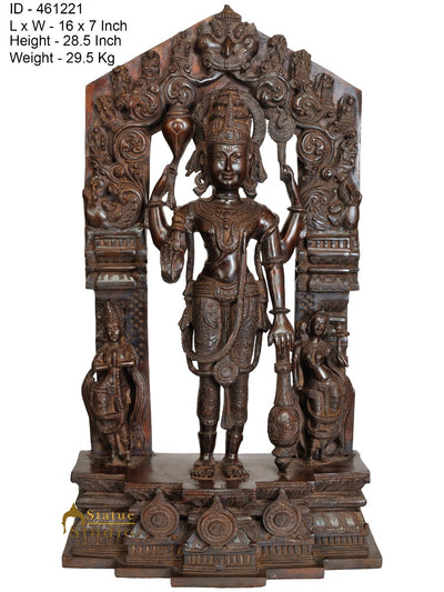 Brass Large Antique Vishnu Idol Home Temple Office Religious Décor Statue 28"