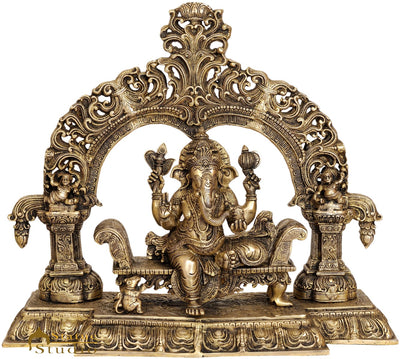 Brass Large Ganesha Statue On Throne Ganpati Idol Home Office Décor Showpiece