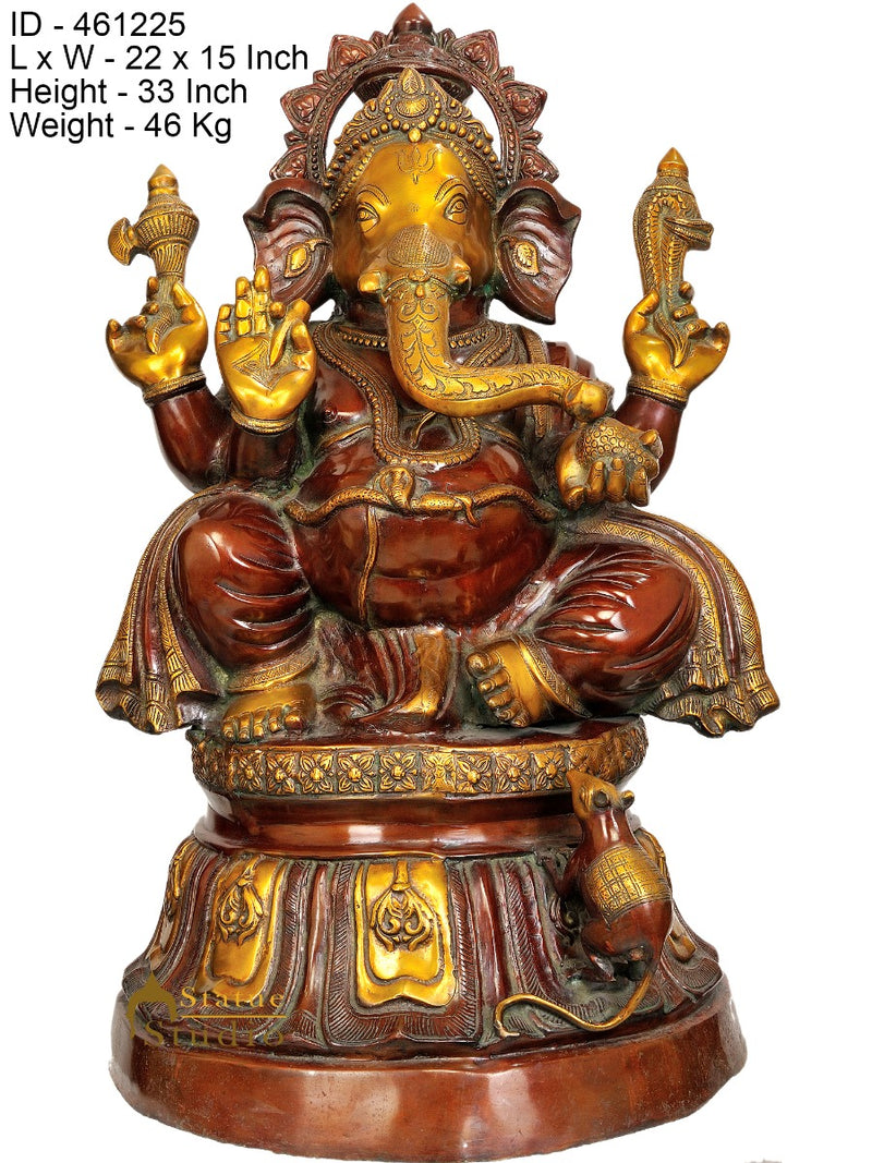 Brass Large Size Sitting Ganesha Idol Ganpati Statue Home Office Décor 3 Feet