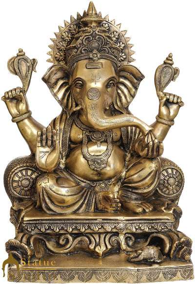 Brass Sitting Ganesha Idol Ganpati Statue Home Office Garden Temple Décor 1.5 Feet