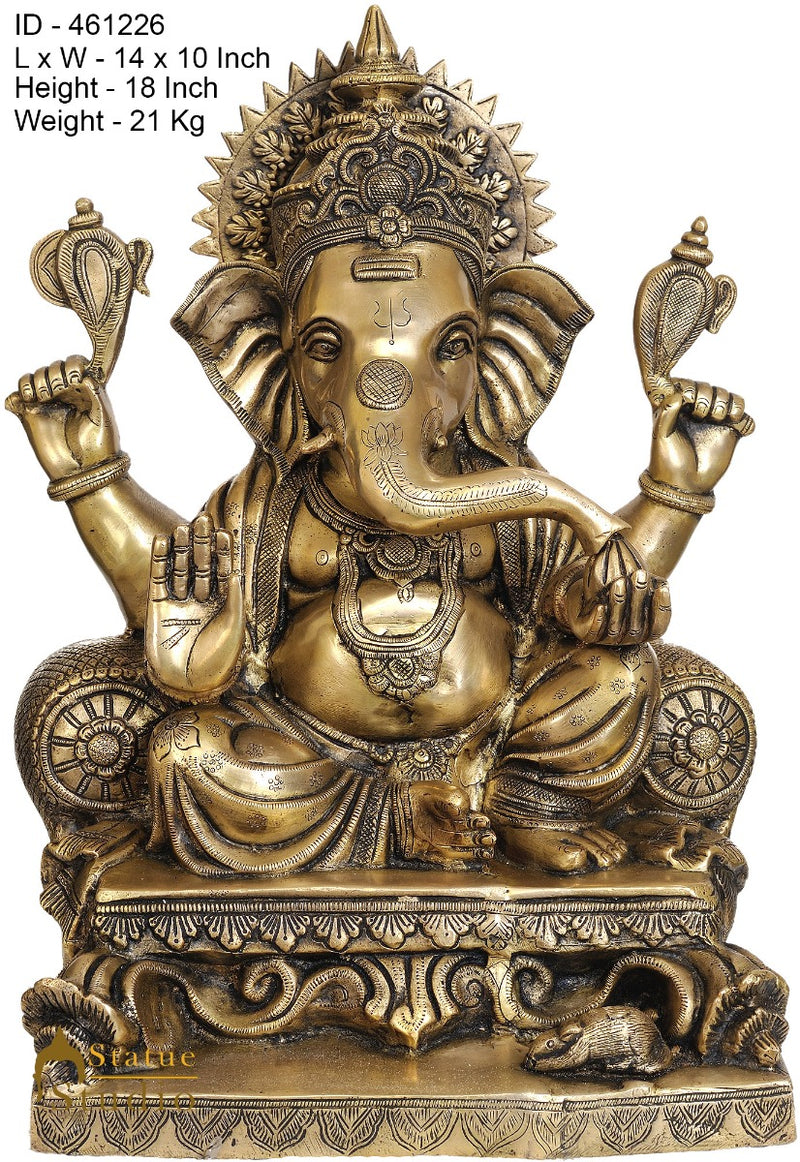 Brass Sitting Ganesha Idol Ganpati Statue Home Office Garden Temple Décor 1.5 Feet