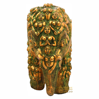 Brass Elephant Sculpture Carved With Ladies Home Garden Décor Showpiece 11"