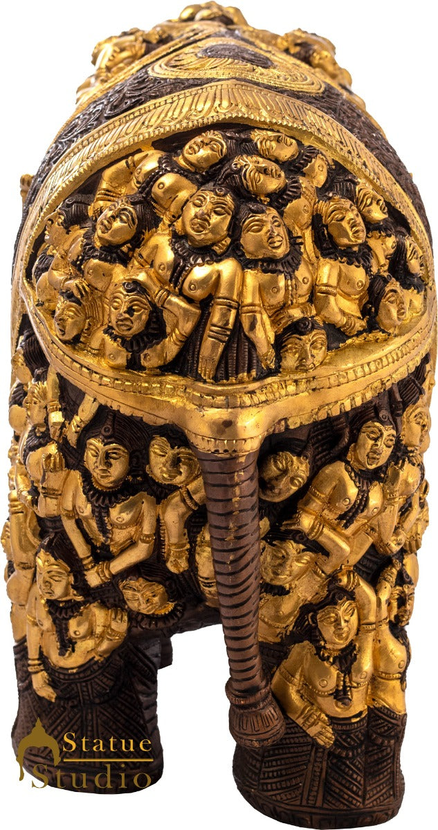 Brass Elephant Sculpture Carved With Ladies Home Garden Décor Showpiece Figure