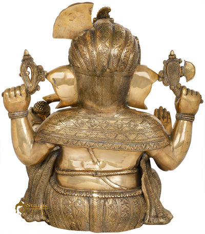 Brass Ganesha Statue Sitting Ganpati Idol Lucky Home Office Temple Garden Décor 21"