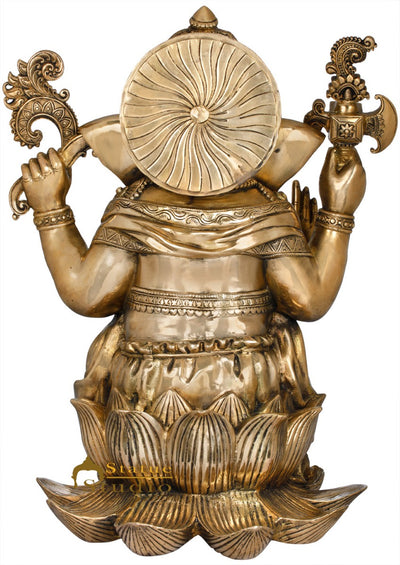 Brass Ganesha Statue Sitting Ganpati Idol Home Office Temple Garden Décor 2 Feet