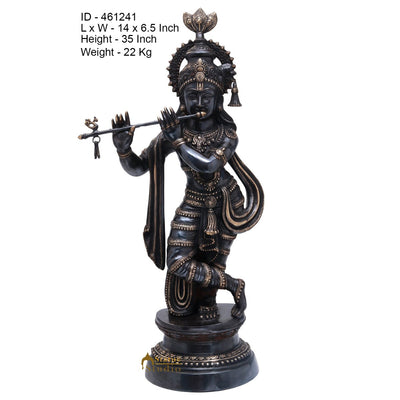 Brass Antique Large Krishna Idol Home Office Garden Décor Statue Showpiece 3 Feet