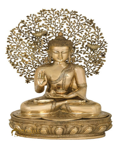 Brass Buddha Statue Sitting Under Bodhi Tree Home Office Garden Décor Showpiece 28"