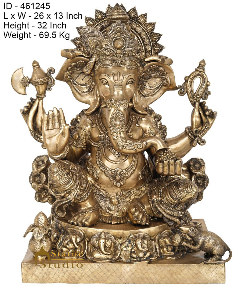 Brass Large Ganesha Statue Carved Ganpati Idol Finest Décor Showpiece 2.5 Feet