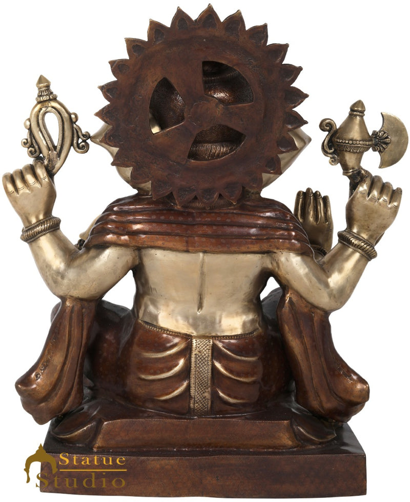 Brass Large Ganesha Statue Sitting On Lotus Ganpati Idol Home Office Décor 2.5 Feet