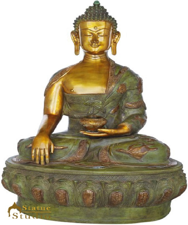 Brass Large Size Sitting Buddha Antique Statue Home Office Garden Décor Showpiece 33"