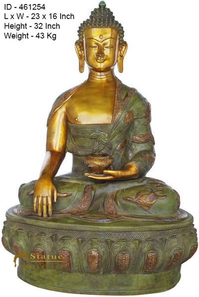 Brass Large Size Sitting Buddha Antique Statue Home Office Garden Décor Showpiece 33"