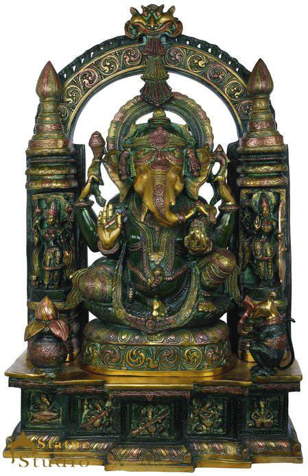 Brass large Size Temple Ganesha Statue Décor Lucky Gift Ganpati Idol 33"
