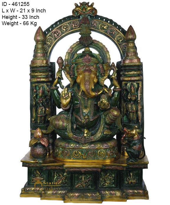Brass large Size Temple Ganesha Statue Décor Lucky Gift Ganpati Idol 33"