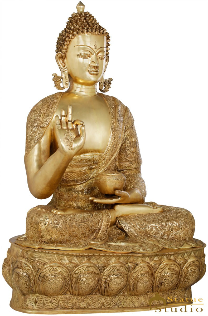 Brass Finest Carved Robe Buddha Statue Home Office Garden Décor Idol 3 Feet