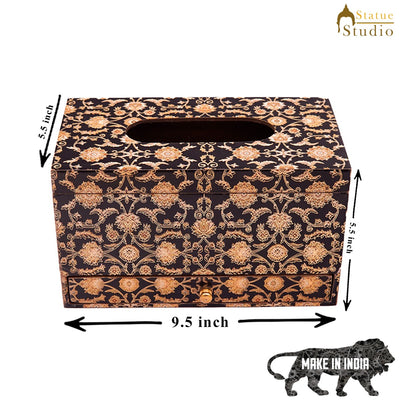 MDF Wooden Tissue Box With Drawer Enamel Printed Home Table Decorative Box 5"