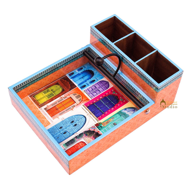MDF Wooden Weight Tissue Napking Holder With Cutlery Box Enamel Printed Home Table Decorative 4"