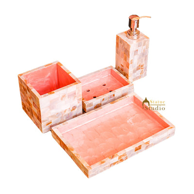 Mother Of Pearl Accessories With Soap Dispenser For Bathroom Use And Décor Handwash Set 7"
