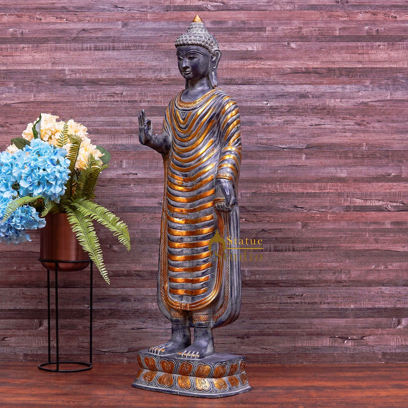 Brass Large Size Standing Buddha Statue For Home Garden Décor Antique Masterpiece 3.5 Feet