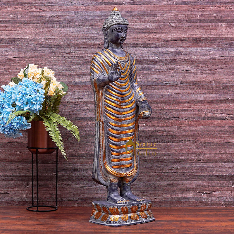Brass Large Size Standing Buddha Statue For Home Garden Décor Antique Masterpiece 3.5 Feet