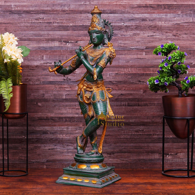 Brass Large Size Krishna Idol Home Office Garden Pooja Room Décor Statue 3 Feet