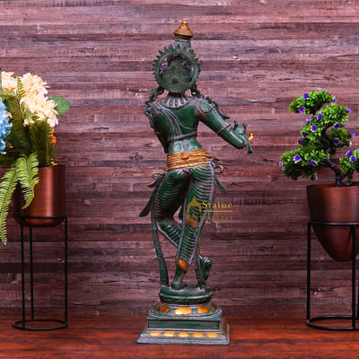 Brass Large Size Krishna Idol Home Office Garden Pooja Room Décor Statue 3 Feet