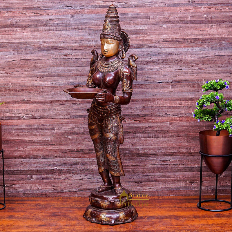 Brass Large Size Deeplakshmi Statue Home Office Welcome Pooja Room Décor 44"