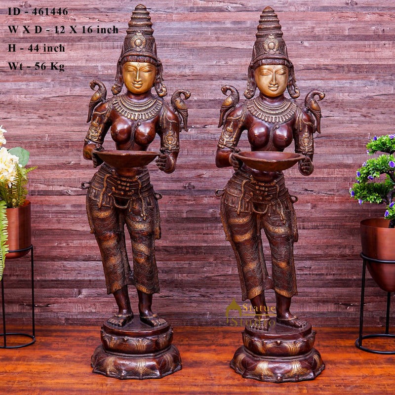 Brass Large Size Deeplakshmi Pair Statue Home Office Welcome Pooja Room Décor 44"