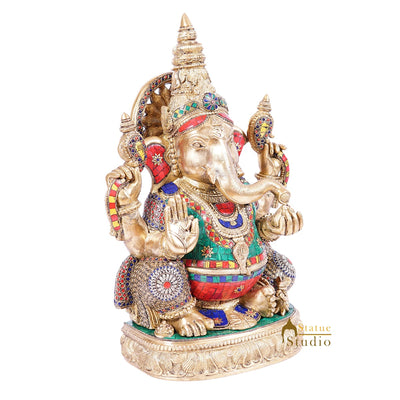 Brass Large Size Ganpati Idol Home Office Garden Décor Ganesha Lucky Statue 20"