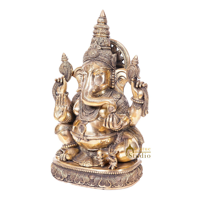 Brass Large Size Ganpati Idol Home Office Garden Décor Ganesha Lucky Statue 20"
