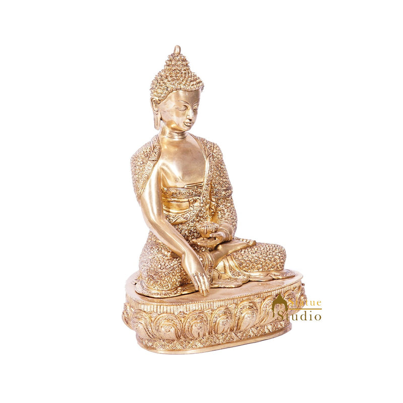 Brass Exclusive Buddha Statue For Fine Home Office Table Décor Showpiece Idol 17"
