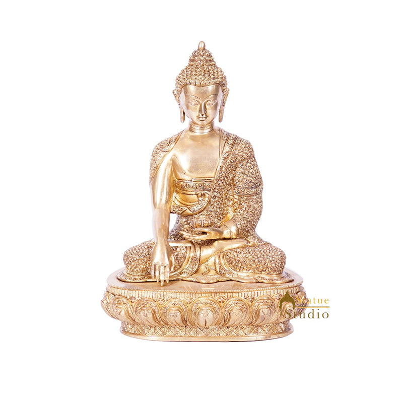 Brass Exclusive Buddha Statue For Fine Home Office Table Décor Showpiece Idol 17"