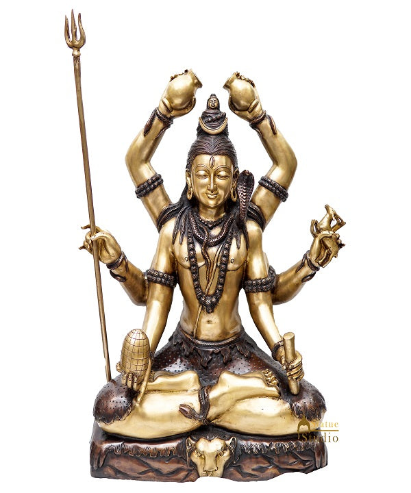 Brass Large Size Rare Shiva Idol With 6 Hands Exclusive Home Pooja Décor Statue 2.5 Feet