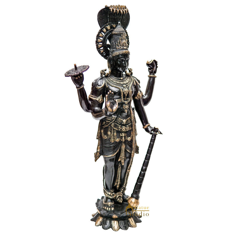 Brass Large Size Lord Vishnu Antique Finish Idol Pooja Home Décor Showpiece 40"