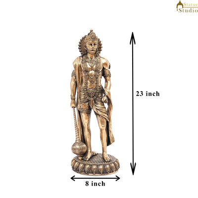 Brass Antique Mahabali Standing Hanuman Idol Home Religious Décor Statue 2 Feet
