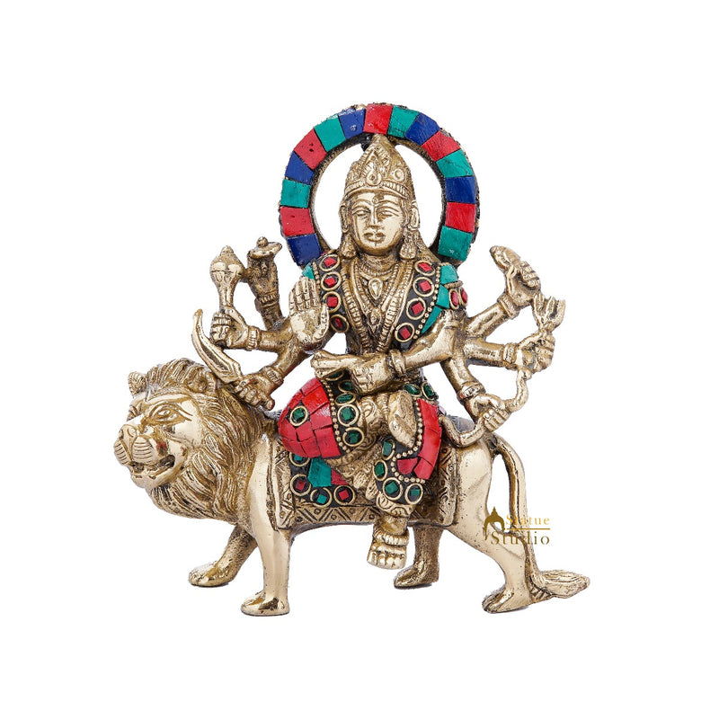 Antique brass hand made hindu goddess religious durga statue idol figure 6"